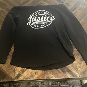 Kids size 10 justice is the company black with pearl white writing